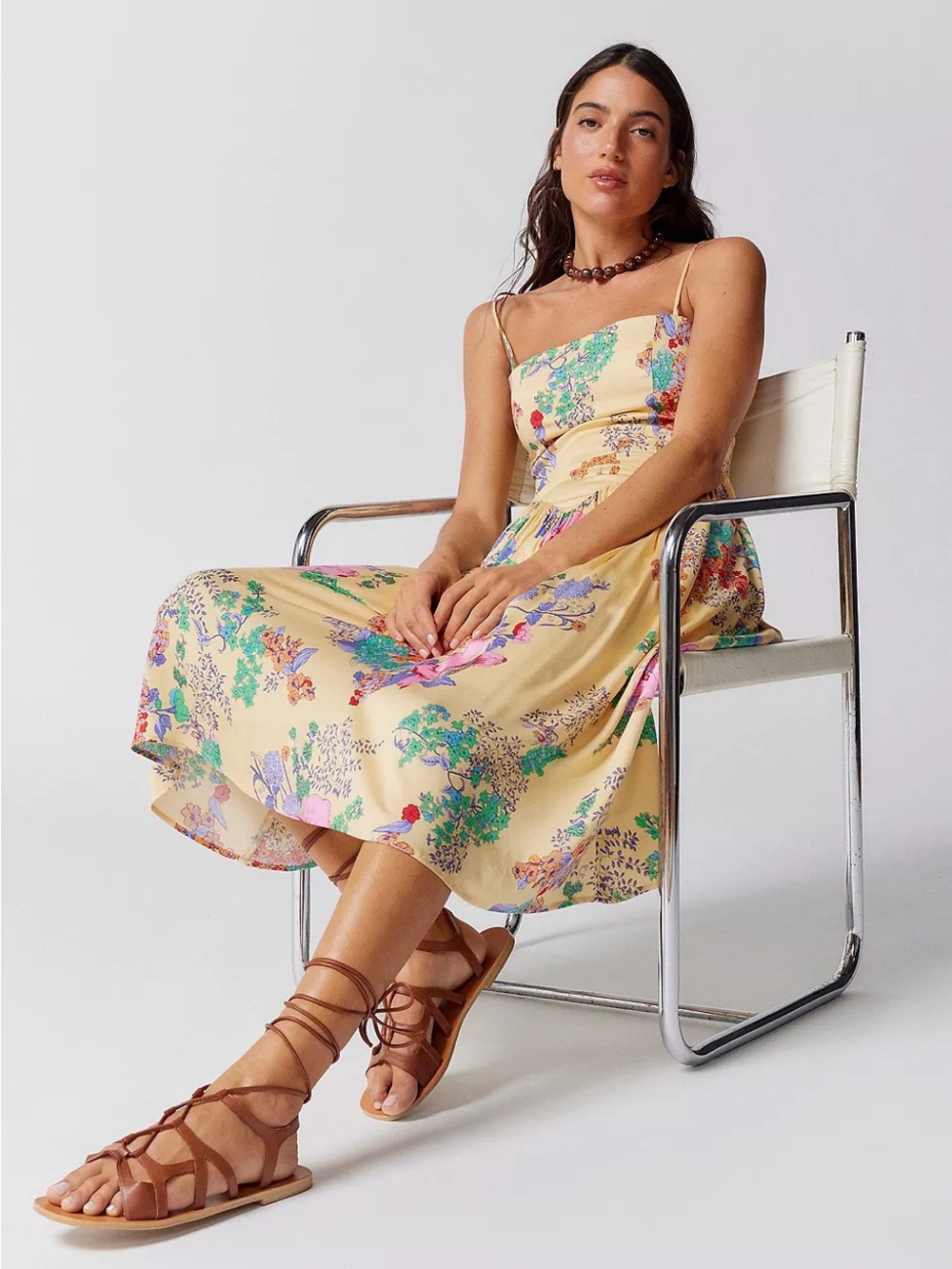 Urban Outfitters Sylvia Yellow Floral Prairie Midi Dress Corset Cottagecore - Picture 3 of 16